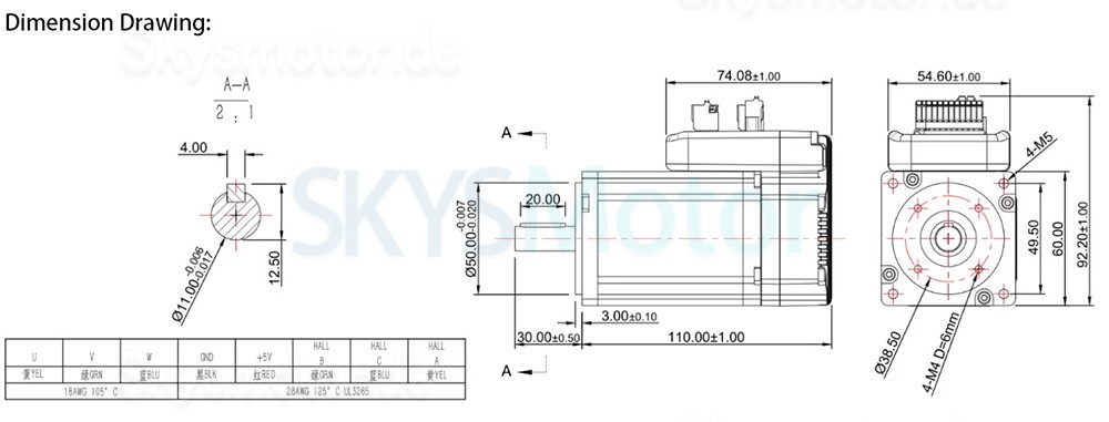 Nema 23 Integrierter AC Servomotor mit Steuerung JMC iHSV60-30-20-36 200W 36V 0,65N.m 3 Phasen 3000U/min 60 x 60mm